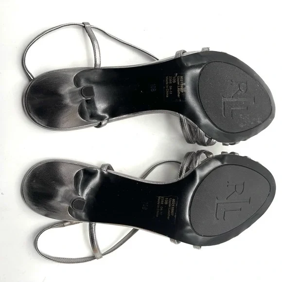 Lauren Ralph Lauren leather upper silver strappy Sling back sandals sz 10B - Picture 8 of 10